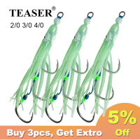 TEASER 2/0 3/0 4/0 Slow Jig Hooks Triple Assist Fishing Hook Set High Carbon Steel Squid Jig Fishhook Saltwater Lure Accessories Accessories