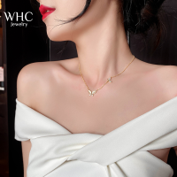 WHC Jewelry สร้อยคอผีเสื้อโอปอลชุบทองประณีตสำหรับผู้หญิงเพทายที่เป็นประกายโซ่ไหปลาร้า