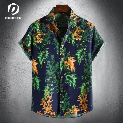 ZZOOI 2023 Summer Men Hawaiian Shirt Floral Printed Streetwear Quick Dry Beach Shirts Mens Holiday Aloha Rock Party Short Sleeve Tops