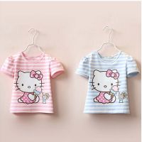 ?Girls Cotton Hello Kitty Printshort-sleeved Shirt?