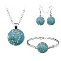 Van Gogh Gustav Klimt ภาพวาดชุดเครื่องประดับ Starry Night Glass Dome ต่างหูสร้อยคอสร้อยข้อมือผู้หญิง Vintage Jewellery