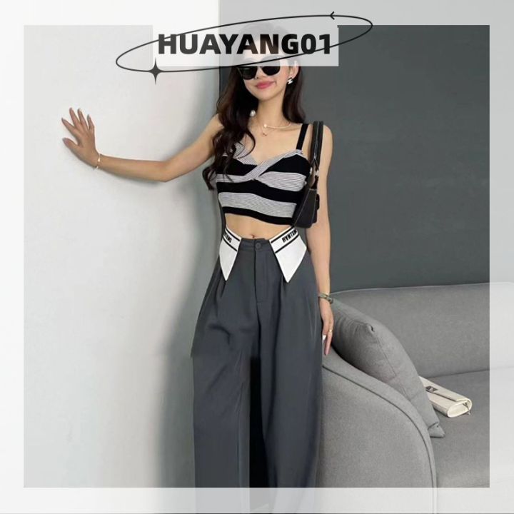 huayang01-2023-new-hot-fashion-lazlook-เสื้อกล้ามสายถักสีตัดกันแฟชั่นผู้หญิงเสื้อกล้ามเก๋ๆแขนกุดสุดชิค