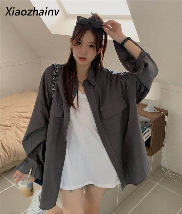 Xiaozhainv Korean Loose Polo Collar Long Sleeve Shirt For Woman Lazada Ph 4656