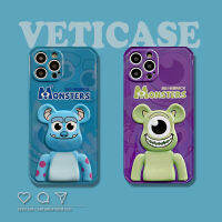 เคสโทรศัพท์ปกป้องสมบูรณ์แบบลายหมี Monster Mike Sulley ตาใหญ่อิฐเคสโทรศัพท์สำหรับ Apple IPhone 13 12 11 Pro X XS Max XR 8 7 Plus เคสฝาหลังซิลิโคนอ่อน TPU เคสมือถือสีม่วงฟ้า3D