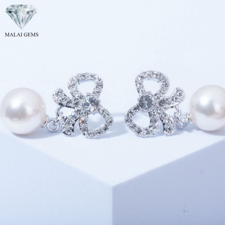 malai-gems-ต่างหูมุก-เงินแท้-silver-925-เพชรสวิส-cz-เคลือบทองคำขาว-รุ่น-51000547-แถมกล่อง-ต่างหูเพชร-ต่างหูเงินแท้