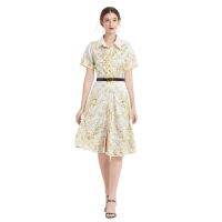 Women New Dress Real Shot  Flower Print  Midi Dress Short Sleeve A- Line DRESS