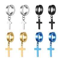 【YF】 Crosses Pendant Ear Clip Stainless Steel Fake Hoops for Men and Women on Earrings