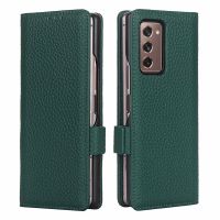 For Samsung Galaxy Z Fold 2 5G Cover Classic Lychee Pattern Genuine Leather Magnetic Buckle Flip Phone Case Z Fold 2 5G