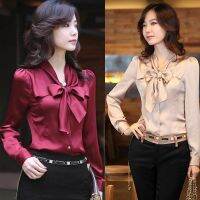 Elegant Fashion Satin Bow Shirts Womens Clothing 2022 Spring New Korean V-Neck All-match Office Lady Commuter Woman Blouses 5XL