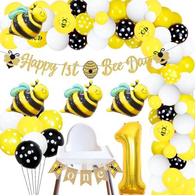 Jollyboom Bee อุปกรณ์ตกแต่งงานวันเกิด1พวงลูกโป่งผึ้งสีเหลืองและสีดำชุดโค้ง1st ตกแต่งปาร์ตี้วันผึ้งด้วยสุขสันต์1st วันผึ้งฟอยล์ลูกโป่งสำหรับวันเกิดปาร์ตี้ Dekorasi Baby Shower