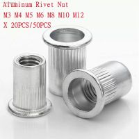 △ 50pcs 20Pcs M3 M4 M5 M6 M8 M10 M12 Aluminum Alloy Rivnut Flat Head Threaded Rivet Insert Nutsert Cap Rivet Nut