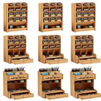 Pen Holder Wooden Desktop Pencil Organizer Office Stationary Storage Box School Desk Stand Case Makeup Rangement Home Organiser