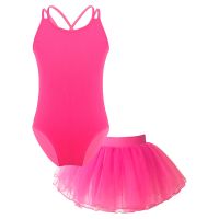 ◕ Kids Girls Ballet Leotard Costumes Sleeveless Crisscross Strappy Leotard Tulle Tutu Skirts for Gymnastics Performance Dancewear