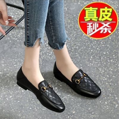 ☬❡ Loafers for women spring and autumn genuine soft leather slip-ons 2021 new British style small leather shoes spring and autumn flat shoes for women