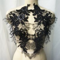 hotx【DT】 2PCS Sequin Tassel Wedding Gown Appliques Fabric Embroidered Trims Collar Mesh Sew