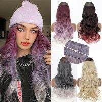 Synthetic No Clip Invisible Wire Hair Extensions Long Wavy Gradient Purple Grey Secret Fish Line Hair Piece For Women