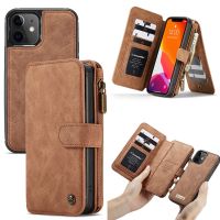 CaseMe Flip Leather Wallet Phone Case for iPhone 7 8 Plus SE 2022 13 12 Mini 11 Pro Max XS XR X Zipper Purse Card Cover Coque