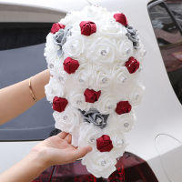 【Cw】Big Long Waterfall New Wedding Bouquets for Bride and Bridesmaid PE Rose Rhinestones Hand Flower Party Wedding Decoration W330PE ！