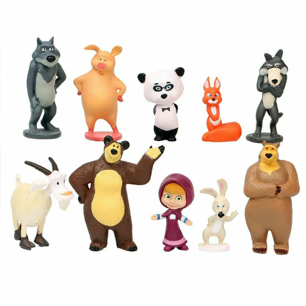 ECARPARTS】 Masha And The Bear Sciuridae Goat Cartoon 10PCS Action Figure  Toy Doll Kids Gift 【Khuyến mãi lớn】 