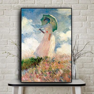Abstract Woman with a Parasol by Claude Monet Canvas Painting Posters Prints Wall Art Picture for Living Room Home Decor Cuadros