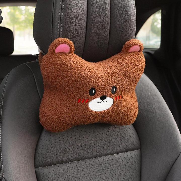 หมอนรองศีรษะในรถยนต์-auto-car-neck-support-cushion-cute-neck-rest-pad-with-sherpa-fabric-and-elastic-car-accessories