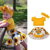 Baby Girl Summer Clothes 6 12 18 24 Months Toddler Girl Skirt Outfits 3Pcs Infant Crop Tops &amp; Sunflower Clothing Set  by Hs2023