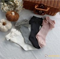 WHISPERS-Baby Girl Socks Flannelette Bow Plain Color Medium High Socks