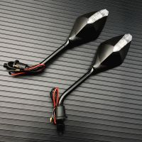 2Pcs/Pair Motorcycle LED Turn Signals Rearview Mirror Scooter E-Bike Rear View Mirrors Back Side Convex Mirror 10Mm