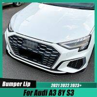 ตัวป้องกันตัดแต่งกระจายขอบกันชนหน้ารถพลาสติกแบบ ABS สีดำเงาสำหรับรถ Audi A3 8Y S3 2021 2022 2023 + การปรับแต่ง