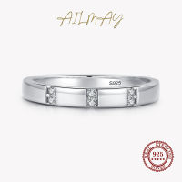 Ailmay Authentic 925 Sterling Silver Simplicity Cubic Zirconia Geometric Finger Ring For Women Wedding Engagement Fine Jewelry