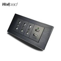 [HOT GELLXKOWOIGHIO 527] 153X75Mm เต้ารับติดผนังอิตาลีพร้อม USB Wallpad L3แผงอลูมิเนียมสีดำคู่ USB Charger พร้อม Triple IT ITA Walll Power Outlet