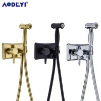 Brass Handheld Toilet Bidet Sprayer Set Douche Kit Hot Cold Hand Bidet Faucet for Bathroom Hand Sprayer Brushed Gold