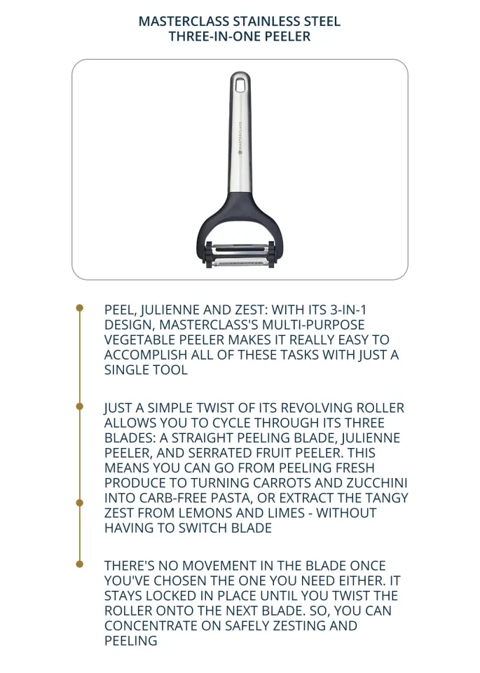 Vegetable And Fruit Peeler, Julienne Peeler, 3 In 1 Multifunction Rotary  Peeler, 3 Stainless Steel Blades: Serrated, Straight, Julienne. Non-slip  Comf