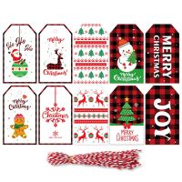 50Pcs Merry Christmas Gift Tags With Strings Xmas Decor พิมพ์กระดาษการ์ดป้าย2022อุปกรณ์บรรจุภัณฑ์ตกแต่งคริสต์มาส