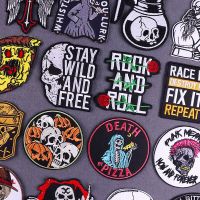 Skull Letters Patch Iron On Patches On Clothes Punk Skeleton Embroidered Patches For Clothing Stickers Stripes Badges Sewing