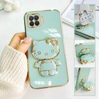 For Oppo A93 Mobile Phone Case Fashion Temperament Plating TPU Advanced Rotary Stand Makeup Mirror Hello Kitty Folding Mirror Stand Net Red New Couple Gift Soft Touch Anti slip Anti fall Protective Case