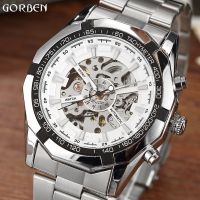 ZZOOI Luxury Brand Silver Luminous Automatic Mechanical Watches Skeleton White Dial Steel Band Mens Watch Bracelet Wrist Watch Gift