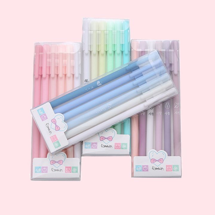 k-mime-6pcsset-korean-stationery-gel-pen-set-morandi-color-gel-pen-for-office-and-school