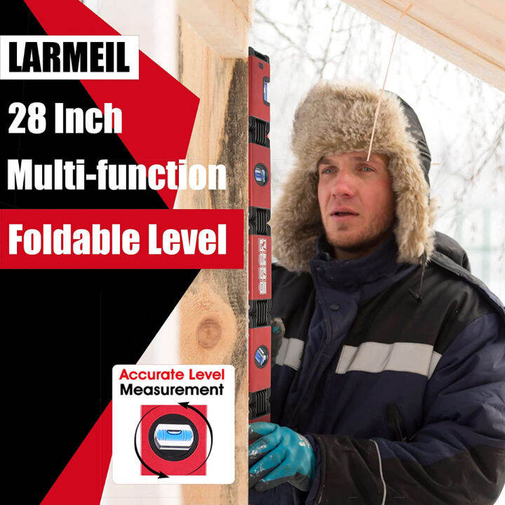 larmeil-28-foldable-level-5-sections-measuring-folding-level-tool-with-4-easy-read-level-bubbles-45-90-180-powerful-measurement-tools-magnetic-level-for-carpenters-woodworkers-fabricators