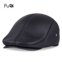 HL042 Men 39;s Real Genuine Cow Leather Baseball Hat Brand Newsboy Beret Winter Warm Caps With Ear Flap