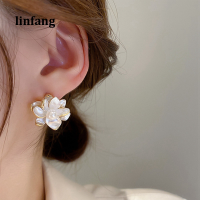 Linfang เครื่องประดับแฟชั่นสดใสขนาดเล็กฤดูร้อนดอกไม้ไข่มุกแฟชั่นมุกเรขาคณิตต่างหูหวานน่ารัก