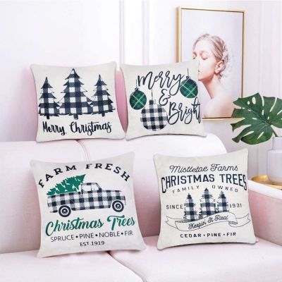 Gray lattice Christmas decoration linen pillowcase sofa cushion cover home decoration can be customized for you 40x40 50x50