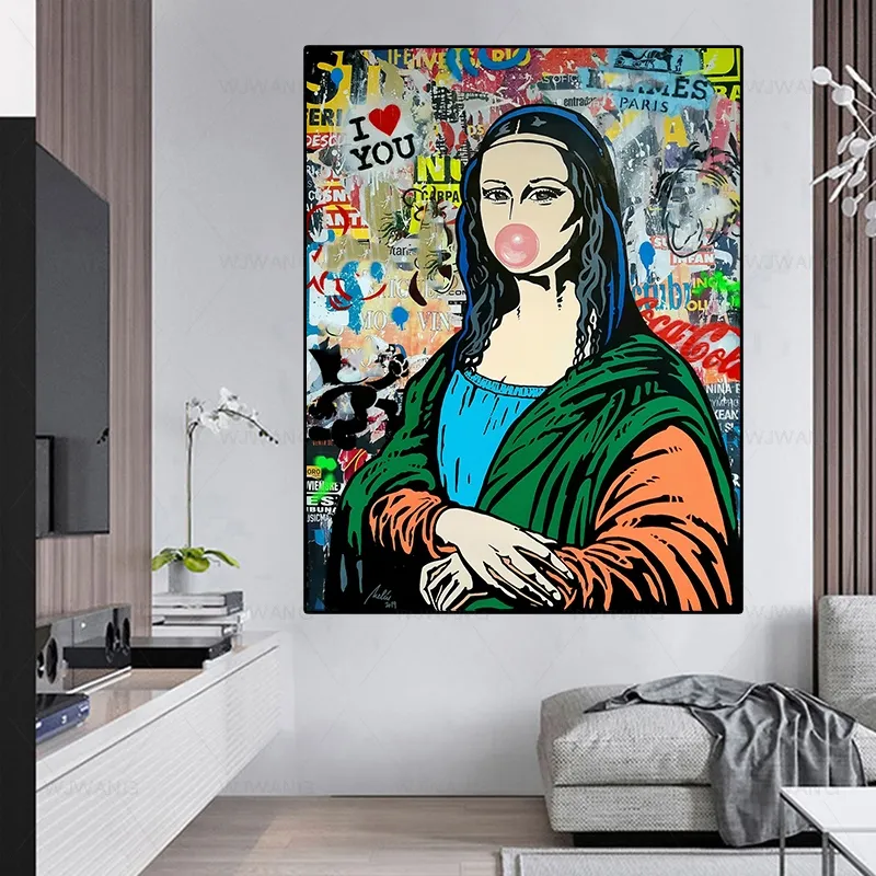 Funny Mona Lisa Portrait Graffiti Decorative Painting Mural Pop Art Canvas  Poster and Print Wall Pictures Living Room Home Decor Lazada PH