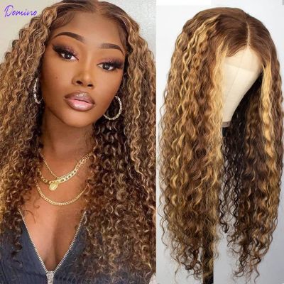 【jw】◙卐┇  Deep Frontal Wig Honey Blonde Curly Front Human Hair Wigs
