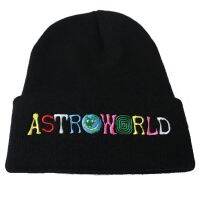 【KFAS Clothing Store】 อินเทรนด์ผู้ชายผู้หญิงถักหมวกแฟชั่น ASTROWORLD รูปแบบเย็บปักถักร้อยสกีฤดูหนาวที่อบอุ่นหมวก Skullies Cap