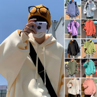 NoEstaMal Korean Mens Casual Hoodies Solid Colors Fleece Warm Hooded Sweatshirts 2022 Streetwear Man Casual Loose Pullovers