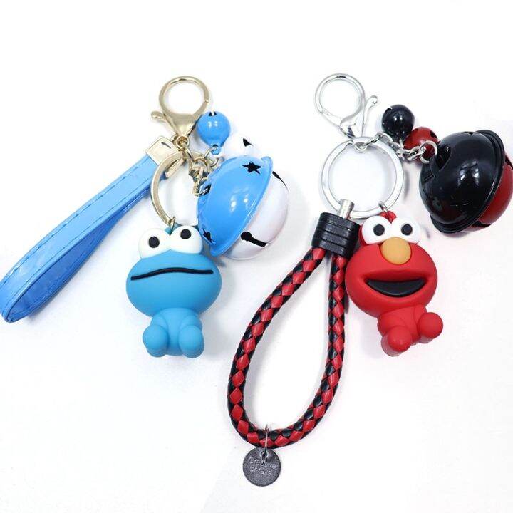 yf-cartoon-anime-sesame-street-keychain-cookie-pendant-keyrings-car-chain-buckle-with-bells-llavero