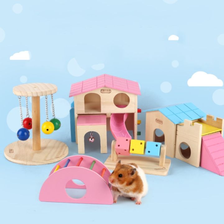 hamster-house-gym-exercise-funny-ladder-slide-bell-climbing-wooden-hut-toy-pet-small-animal-play-hideout-nest