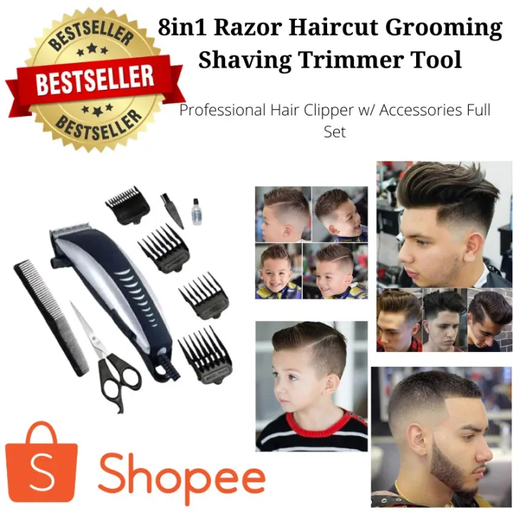 razor hair cut ✸8 in 1 Razor Haircut Grooming Shaving Trimmer Tool Professional  Hair Clipper w Accessories Full Set❖ | Lazada PH