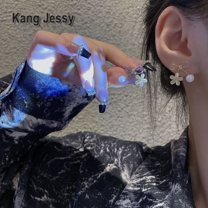 kang-jessy-s925-ต่างหูมุกโบว์ดอกไม้สไตล์เกาหลีเข็มเงินต่างหูหรูเรียบหรูนิยมในโลกออนไลน์